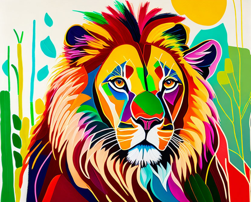 Vivid Lion Painting with Pop Art Style Mane