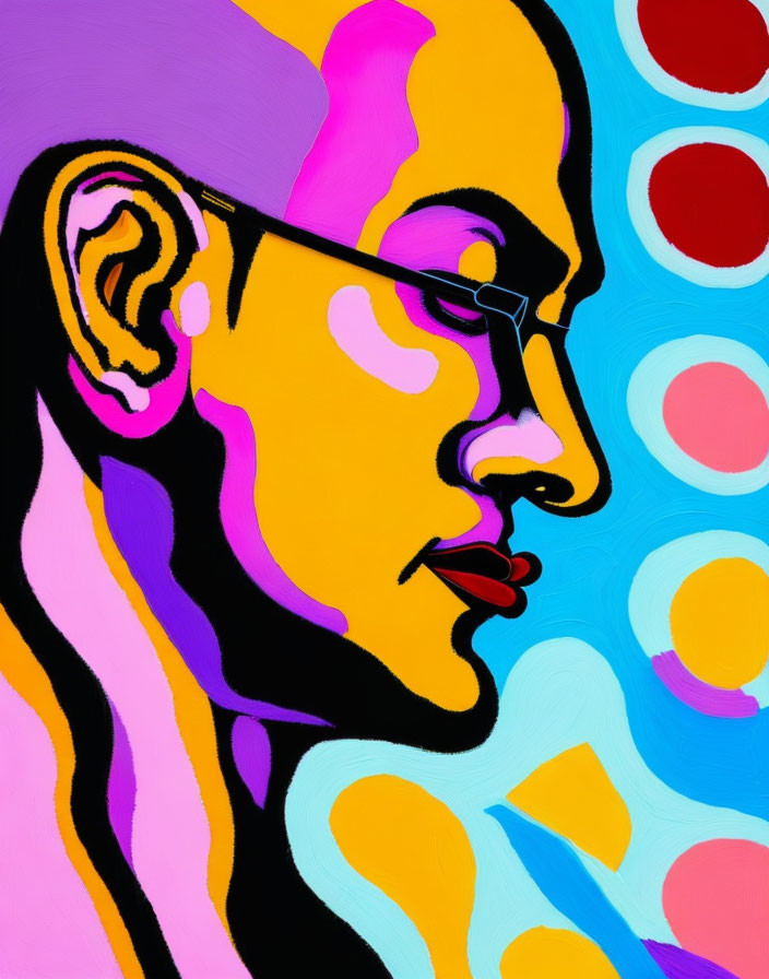 Person with Glasses in Vibrant Pop Art Style Against Abstract Background