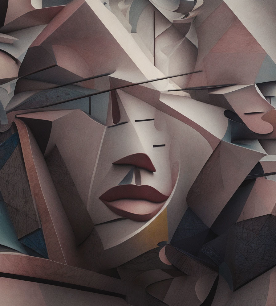 Geometric Cubist-style Face Artwork with Overlapping Shapes