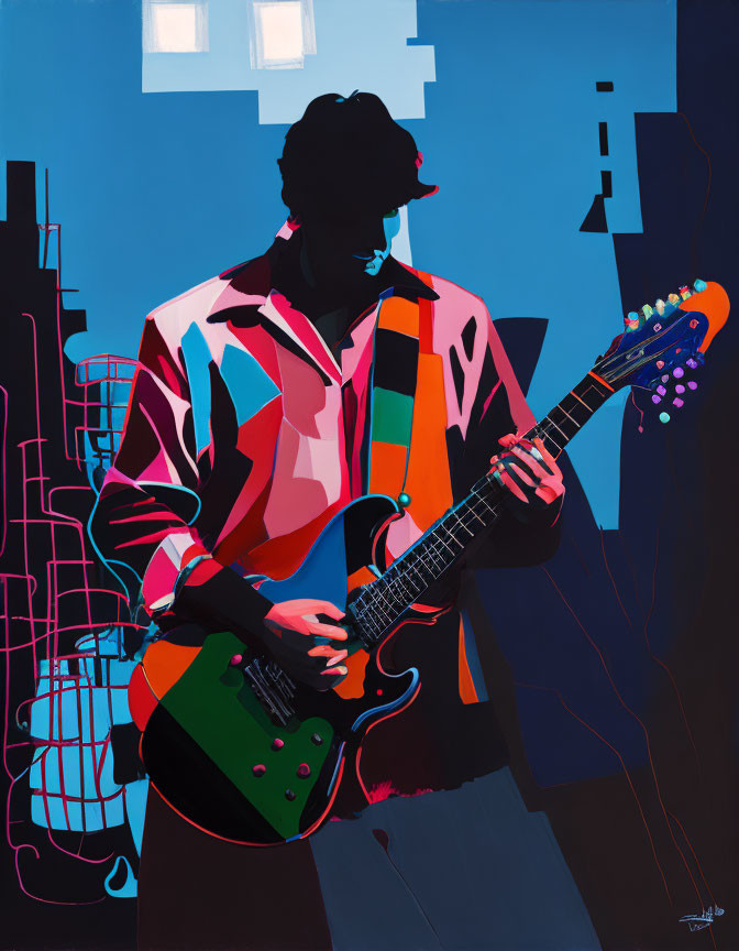 Colorful Abstract Art: Person with Electric Guitar