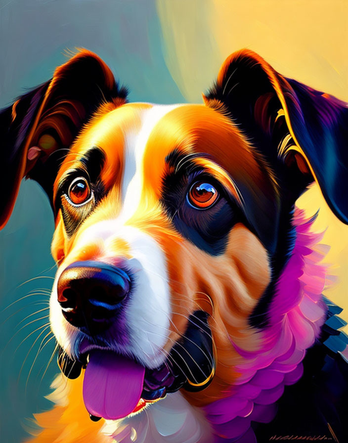 Colorful Close-Up Digital Art of Dog with Soulful Eyes