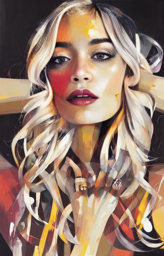 Colorful Abstract Digital Painting of Woman with Realism and Artistry Blend