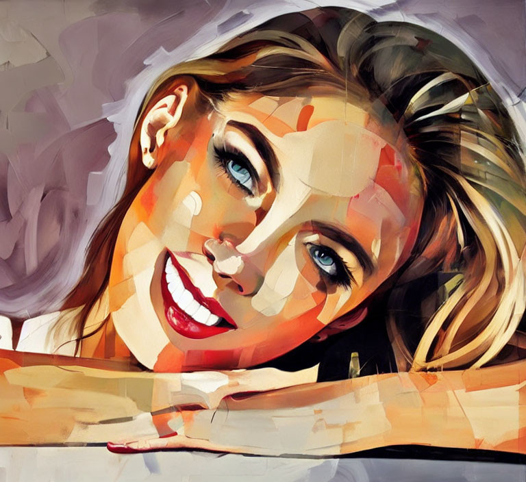 Colorful Stylized Portrait of Smiling Woman with Striking Makeup