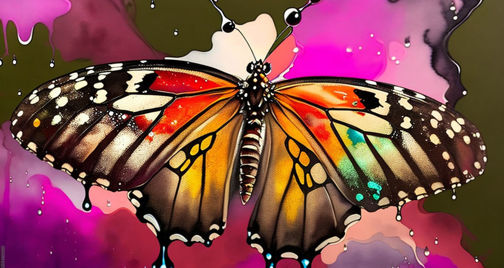 Colorful Butterfly Image with Abstract Paint Splatters