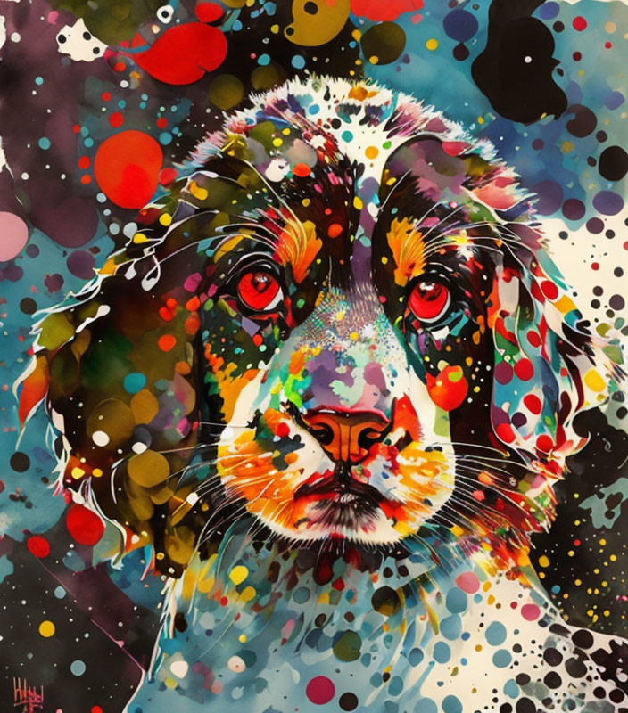 Colorful Watercolor Painting of a Vibrant Dog