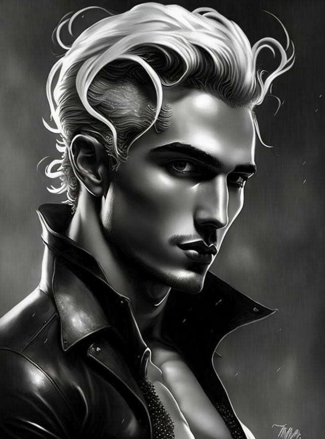 Stylized man portrait with strong features in monochrome art