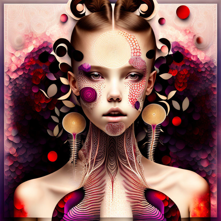 Abstract digital portrait with intricate patterns and vibrant colors