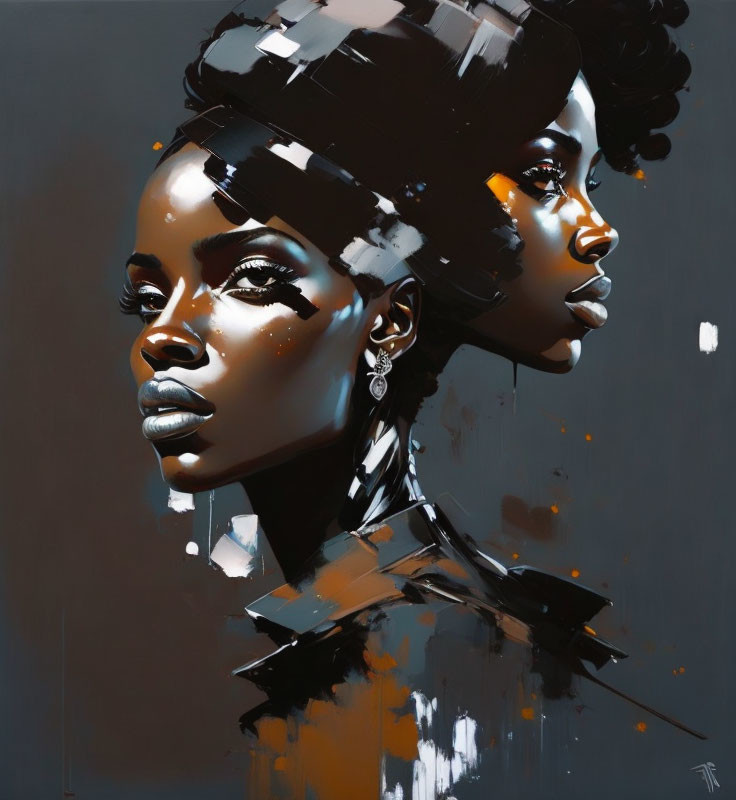 Two Women with Striking Features in Modern Painterly Style