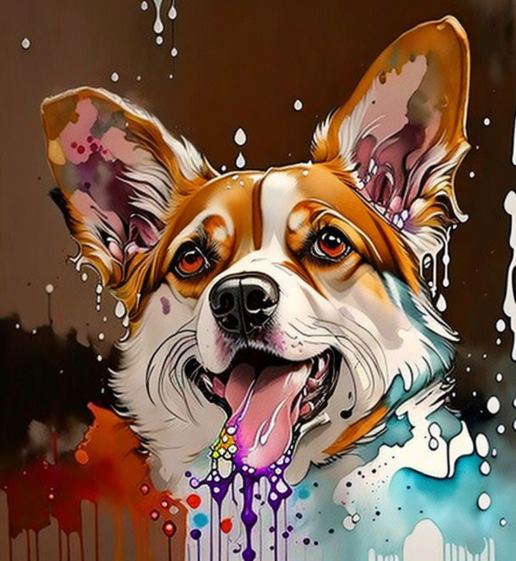 Vibrant Paint Splatter Dog Artwork