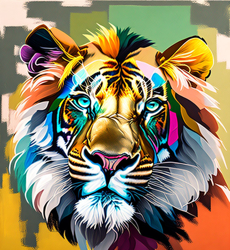 Vibrant Abstract Tiger Face with Geometric Patterns