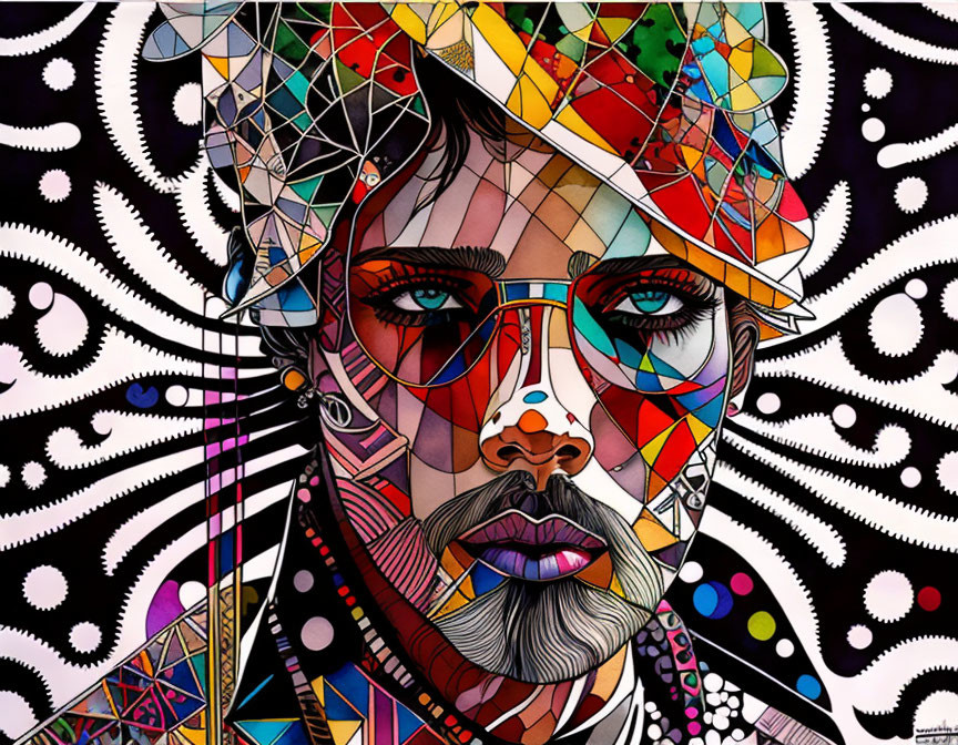 Colorful Abstract Geometric Portrait with Psychedelic Background