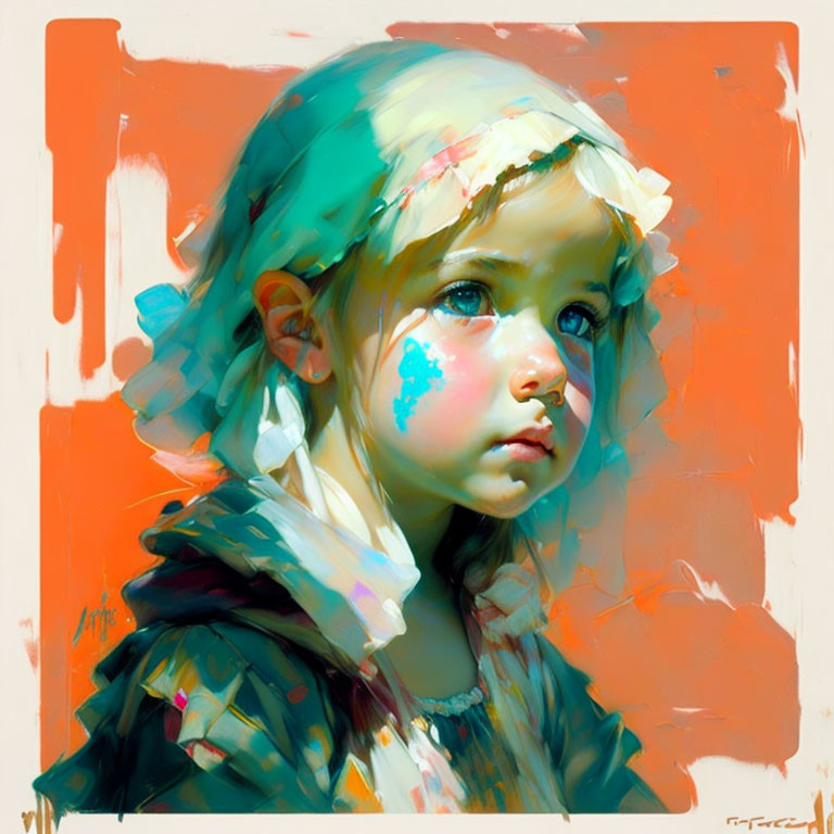 Vibrant artistic portrait of a contemplative young girl