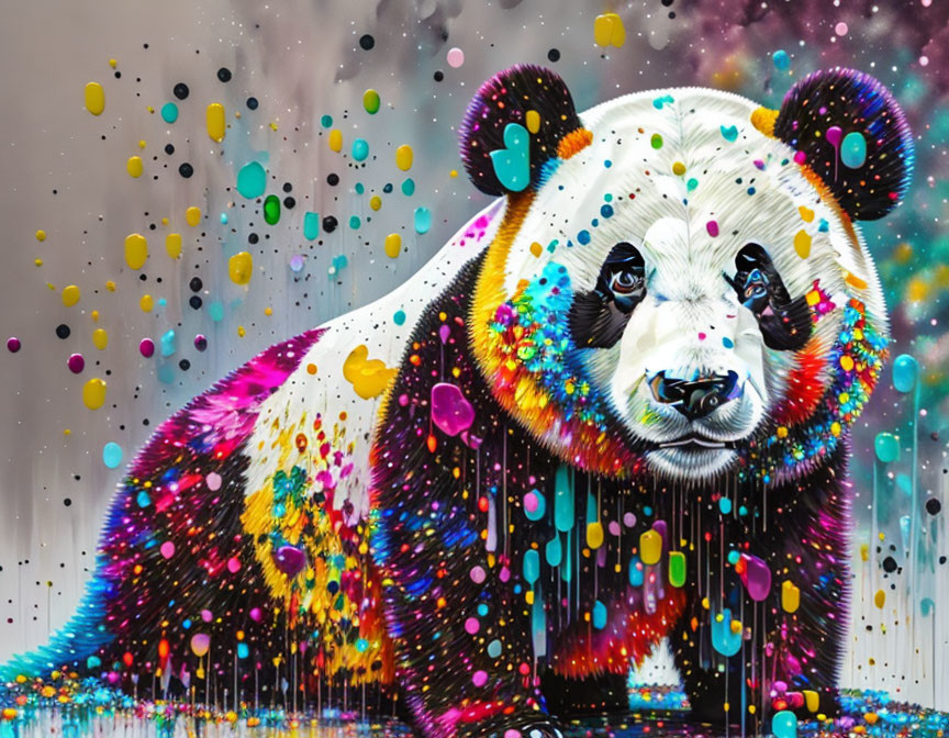 Colorful Panda Street Art on Gray Background