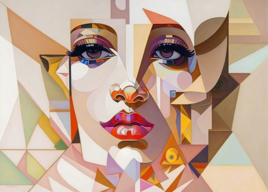 Colorful Cubist Portrait of a Woman's Face with Geometric Shapes