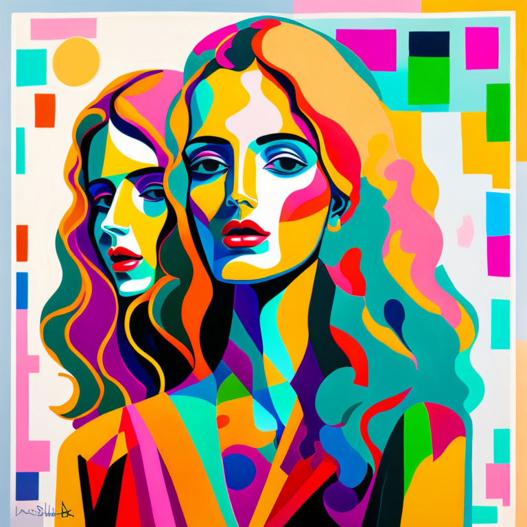 Colorful Geometric Abstract Portrait of Woman