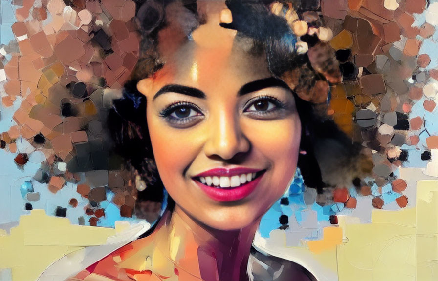 Colorful Abstract Portrait of Smiling Woman