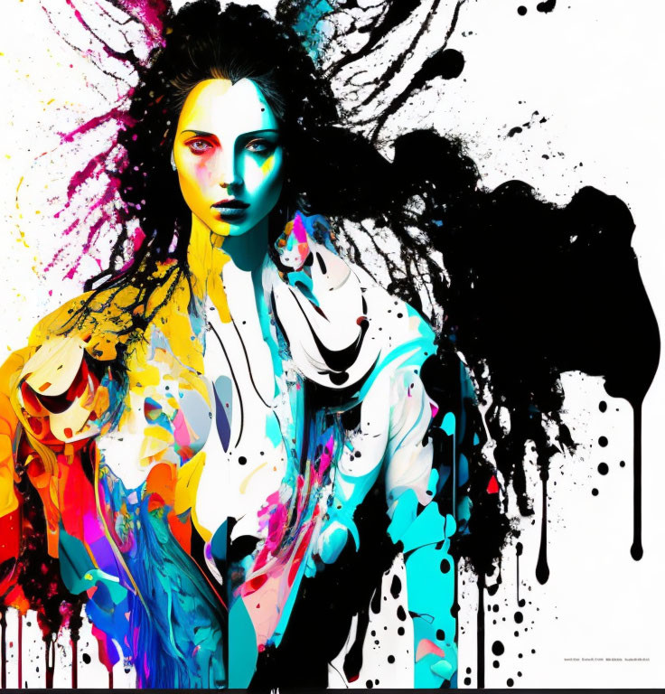 Colorful Abstract Portrait of Woman on White Background