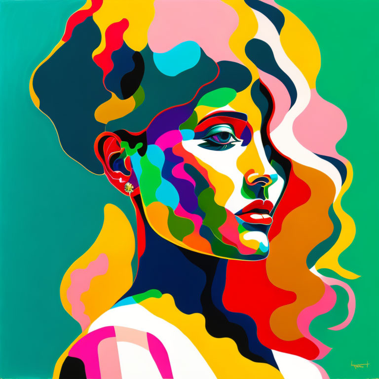 Colorful Abstract Portrait of a Woman with Flowing Shapes