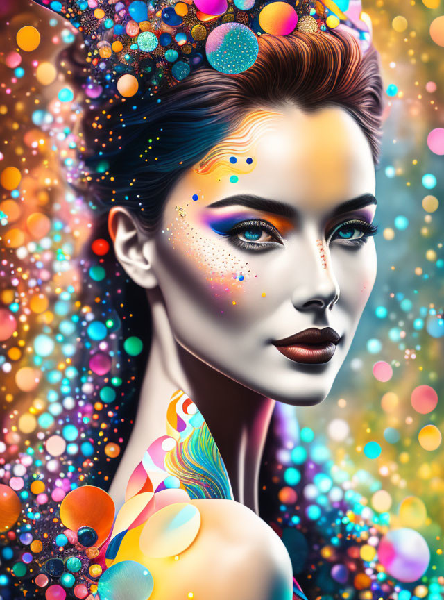 Colorful abstract makeup in vivid digital portrait