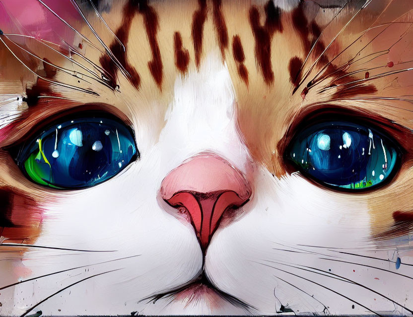 Detailed digital cat portrait with expressive eyes and fur markings