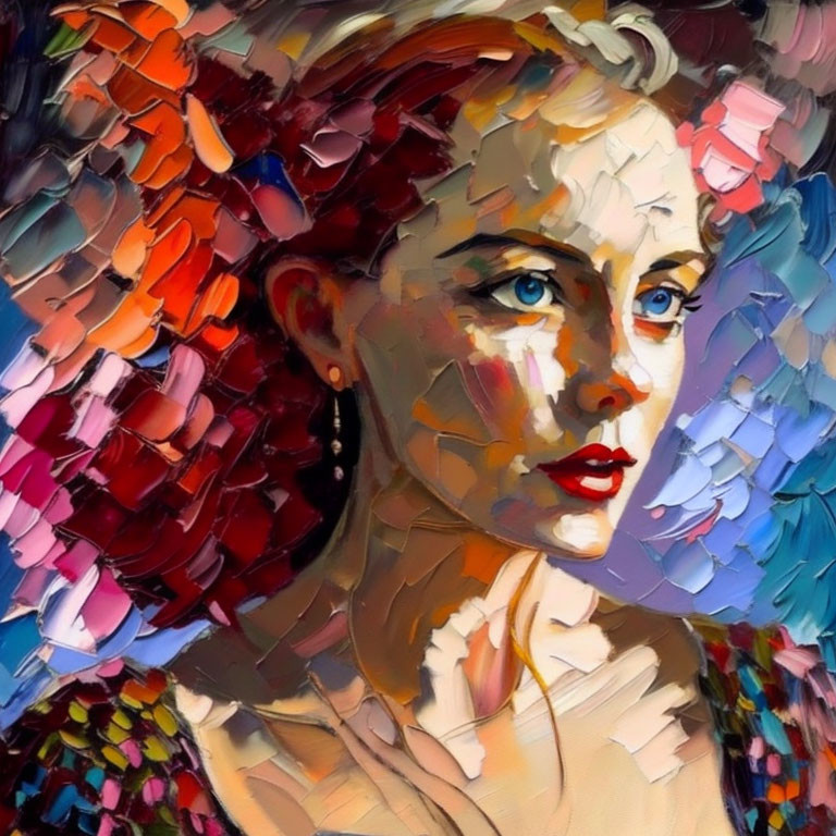 Vibrant abstract portrait of a contemplative woman