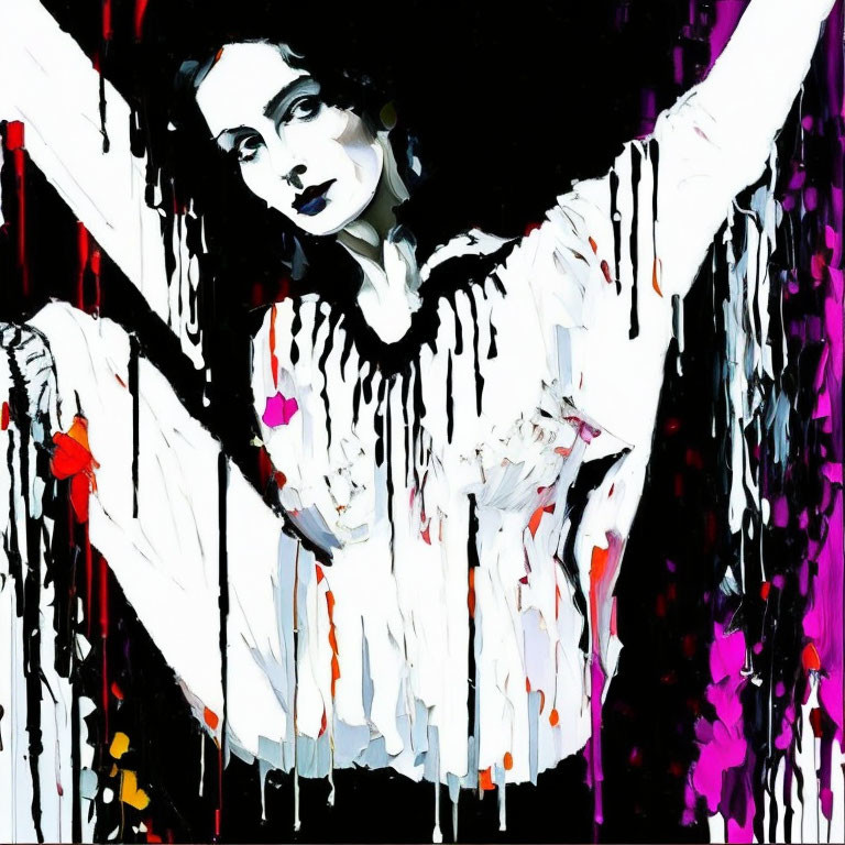 Colorful Abstract Painting of Woman with Outstretched Arms