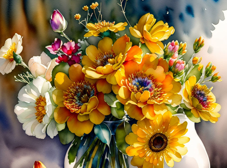 Colorful Flower Bouquet in Vase on Soft Background