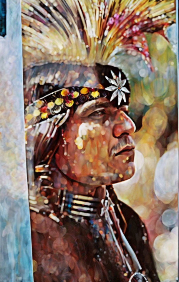 Portrait of Individual with Elaborate Feathered Headdress