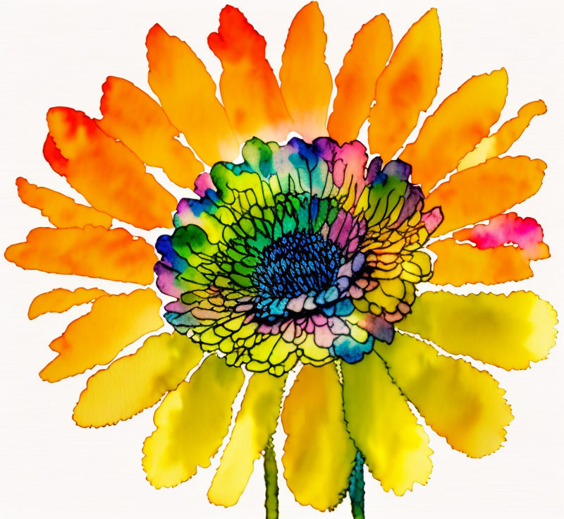 Colorful Watercolor Flower Illustration with Gradient Petals