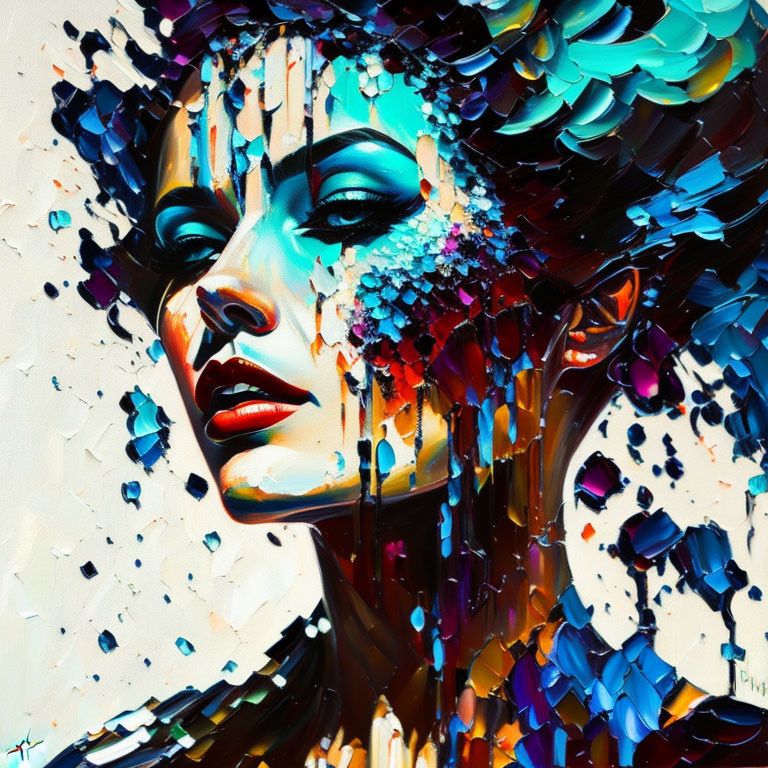 Colorful Abstract Portrait of Woman with Dripping Paint Effect