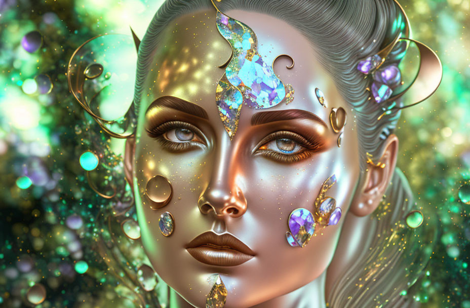 Ethereal woman adorned with glitter and holographic butterflies