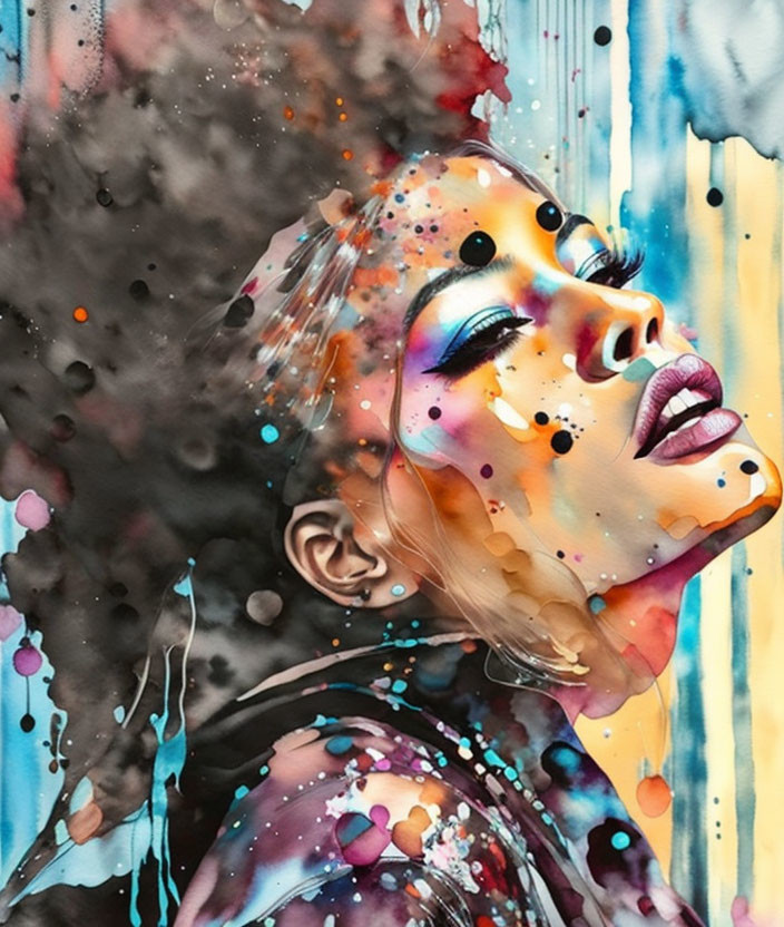 Vibrant watercolor portrait with abstract elements