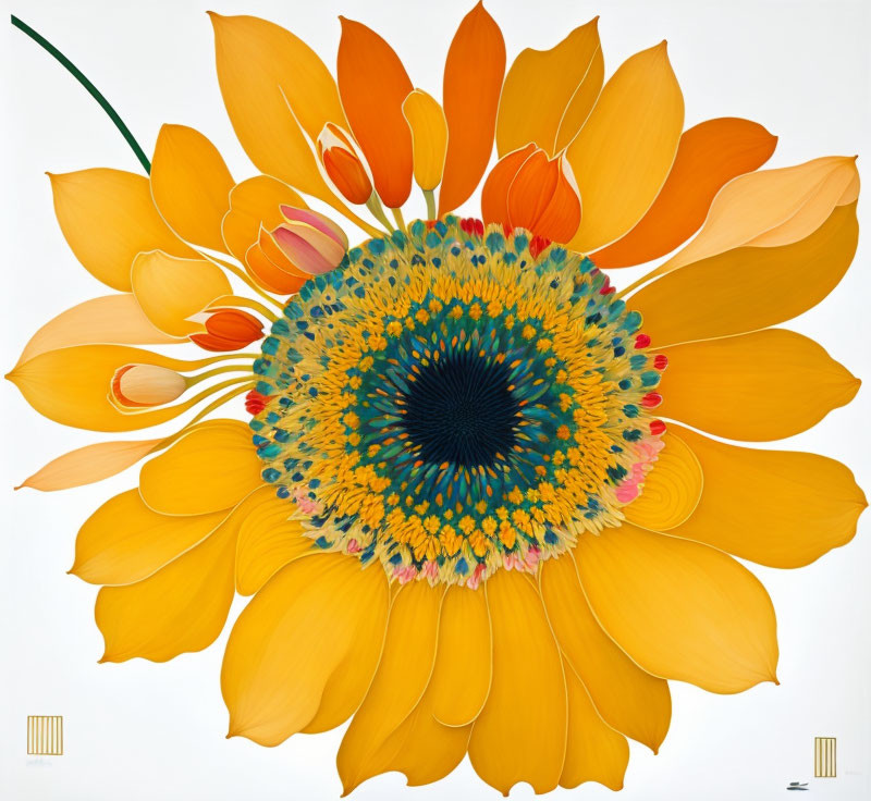 Colorful sunflower painting on white background