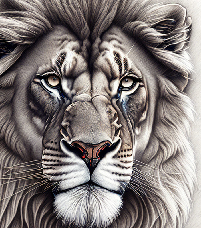 Detailed lion and tiger face illustration merge.