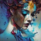 Colorful abstract portrait of a woman with closed eyes