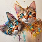 Colorful Street Art: Two Cats with Blue Eyes on Textured Wall