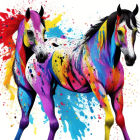 Colorful Watercolor Painting of Dynamic Horses