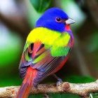 Colorful Bird Perched on Branch with Dewdrops