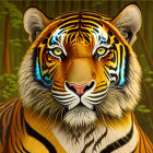 Colorful Tiger Artwork with Striking Patterns on Dark Background