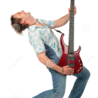 Vibrant artwork of a man playing electric guitar with dynamic splash effect