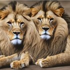 Majestic lions with calm expressions on rocky ground