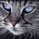 Detailed Digital Artwork: Colorful Cat with Blue Eyes & Sparkling Fur