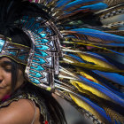 Vibrant abstract portrait of a woman with feather-like headdress