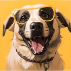 Happy dog in yellow glasses on yellow background