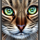 Vibrant cat face artwork with intricate patterns and blue eyes