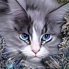 Colorful Digital Artwork: Cat with Blue Eyes in Cosmic Setting