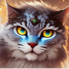 Colorful Cat Painting with Striking Yellow Eyes and Abstract Brush Strokes