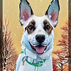 Smiling dog with collar in autumnal digital painting