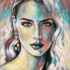 Intense Gaze Woman Portrait in Turquoise Hues