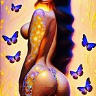 Colorful Psychedelic Woman with Butterflies on Pastel Background